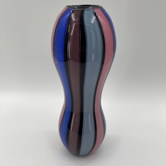 Isola Art Glass Vase Signed & Dated 97 Multicolor Stripe 14.5" Made In USA - Picture 9 of 9